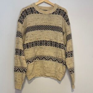 Vintage Pendleton XL Multi Color Patterned Crewneck Knit Virgin Wool Sweater 90s
